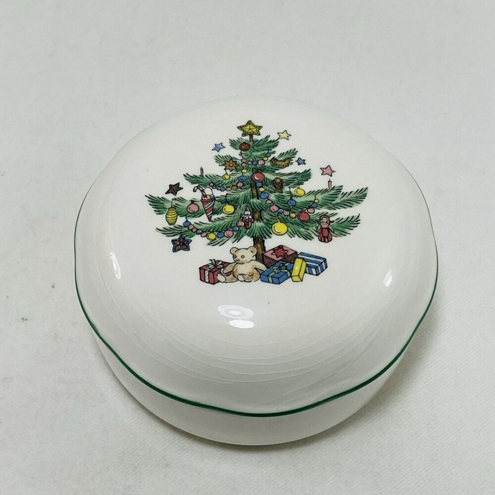 Vintage Nikko Christmas Tree Trinket Box Lid Cover Storage Candy Bear Gift Japan